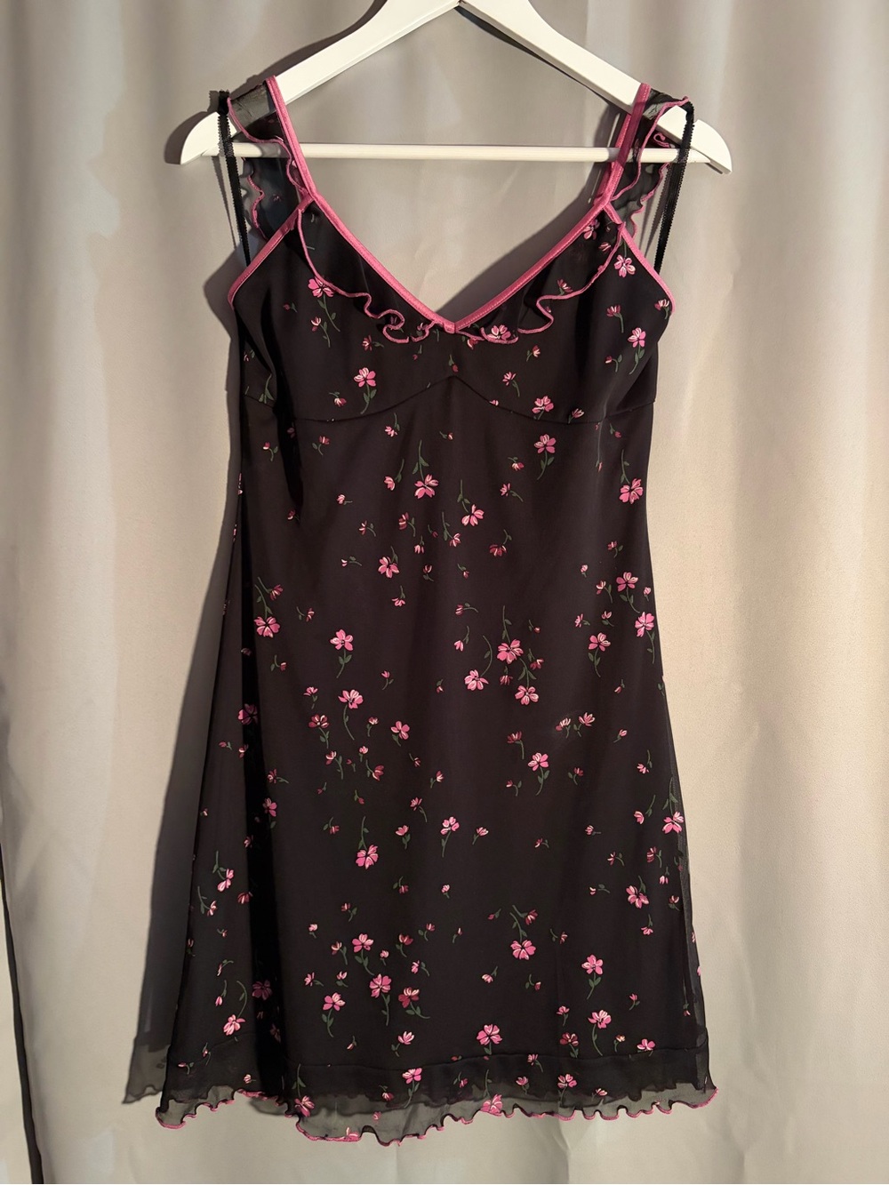 Floral Trim Dress in Black with Pink flower Accents